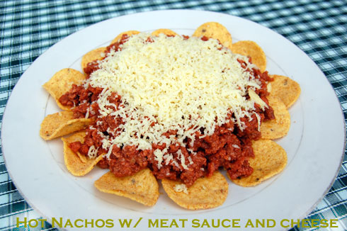 Hot Nachos with meat sauce and cheese